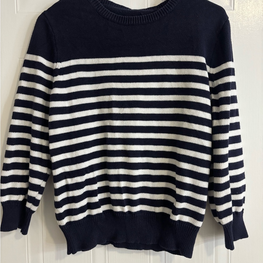 Chaps Navy and White Striped Crewneck Sweater